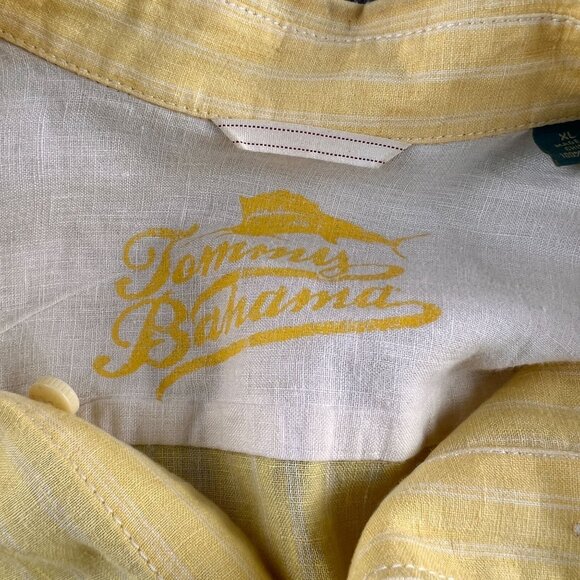 Tommy Bahama Mens XL Resort Preppy Yellow Striped 100% Linen Button-Up Shirt - Picture 3 of 9